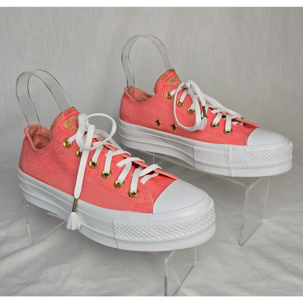 Converse Chuck Taylor All Star Lift Ox Sneakers Women's 8 Coral & White Lace Up - Picture 13 of 13